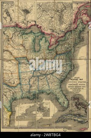 Carte militaire de Wyld des États-Unis, des États du nord et des États confédérés du sud, avec les forts, les ports, les arsenaux et les positions militaires. Banque D'Images