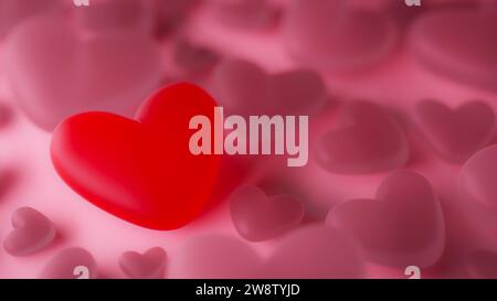 Fond de gelées roses et rouges en forme de coeur, rendu 3D. Banque D'Images