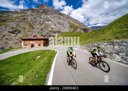 Cyclisme sur route au col du Stelvio près de Bormio, Italie Banque D'Images