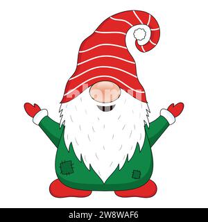 Mignon vecteur de Noël Gnome isolé sur fond blanc. Illustration de dessin animé GNOME. Illustration de Vecteur