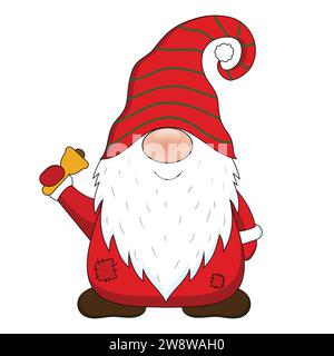 Mignon vecteur de Noël Gnome isolé sur fond blanc. Illustration de dessin animé GNOME. Illustration de Vecteur