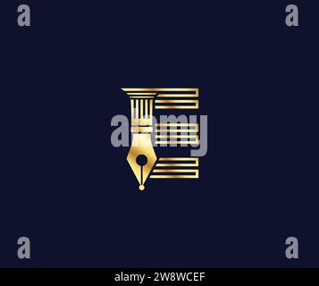 E lettre avocat logo avec Creative Design Gold Color Illustration de Vecteur