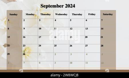 2024 Calendrier fleurs avec notes 10b. Banque D'Images