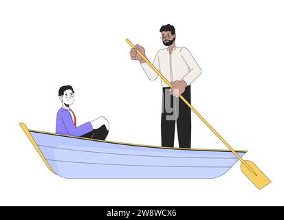 Hommes gays interraciaux sur des personnages de dessins animés linéaires 2D de promenade en bateau romantique Illustration de Vecteur