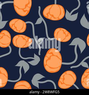 Imprimés de style dessin animé avec fleurs et champignons, verres et éléments rétro. Free Spirit Fun backgrounds.Bohemian Seamless Patterns des années 70 Illustration de Vecteur