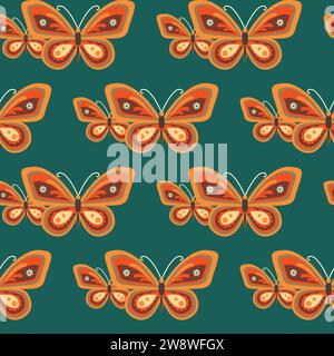 Imprimés de style dessin animé avec fleurs et champignons, verres et éléments rétro. Free Spirit Fun backgrounds.Bohemian Seamless Patterns des années 70 Illustration de Vecteur