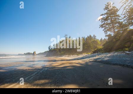 Lever du soleil sur une plage pittoresque isolée dans le parc national olympique Banque D'Images