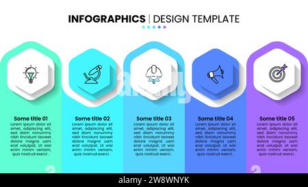 Modèle d'infographie avec icônes et 5 options ou étapes. Peut être utilisé pour la mise en page de flux de travail, le diagramme, la bannière, la conception Web. Illustration vectorielle Illustration de Vecteur