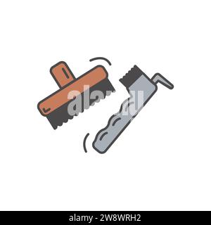 Icône de couleur plate des outils de sélection de sabot de brosse pour le toilettage de cheval. Illustration vectorielle ou logo pour marié, école d'équitation ou trekking. Illustration de Vecteur