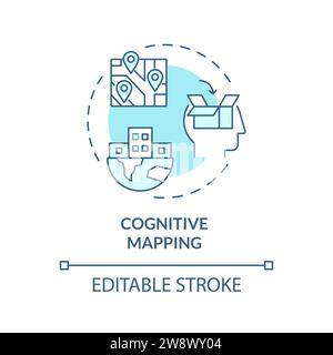 Concept d'icône de cartographie cognitive bleue simple en ligne fine Illustration de Vecteur