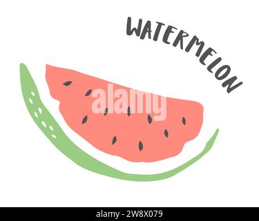 Watermelon piece drawing hand painted with ink brush isolated on white background. Vector illustration Stock Vector