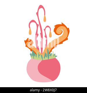 Monster fantastique illustration de plantes. Vecteur fantasy effrayant fleur graphique. Objet botanique Alien plat ou Cartoon dans le pot de fleurs avec des prédateurs. Vibrant c Illustration de Vecteur