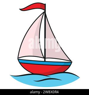 un voilier sur l'eau - illustration vectorielle de dessin animé couleur, isolé sur blanc Illustration de Vecteur