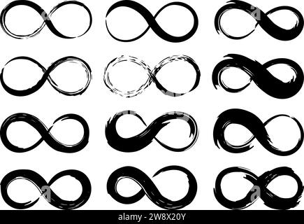Symboles Infinity mis à la main peint avec un coup de pinceau grunge et de la peinture noire. Illustration vectorielle. Illustration de Vecteur