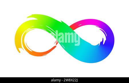 Symbole Rinbow infini avec dégradé coloré, peint à la main avec une brosse à encre calligraphique, isolée sur fond blanc. Illustration vectorielle Illustration de Vecteur