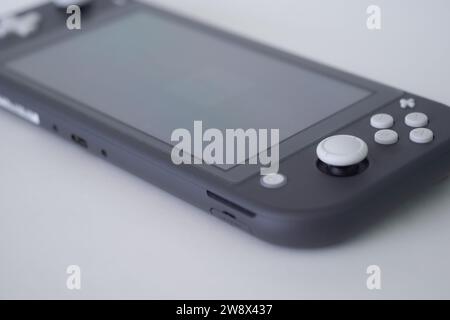 Gris Nintendo Switch lite - console mobile populaire de Nintendo sans logo sur fond blanc Banque D'Images