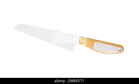 Couper le fromage à pâte molle avec un couteau à fromage spécialisé en acier inoxydable. Sa lame, ornée de trous, crée des tranches de fromage parfaites. Cuisine indispensable Banque D'Images