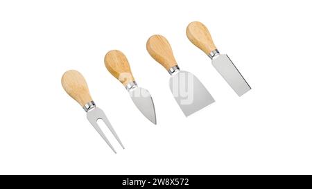 Couper le fromage à pâte molle avec un couteau à fromage spécialisé en acier inoxydable. Sa lame, ornée de trous, crée des tranches de fromage parfaites. Cuisine indispensable Banque D'Images