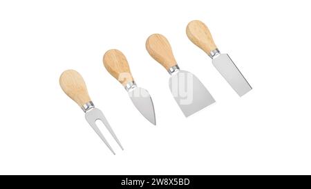 Couper le fromage à pâte molle avec un couteau à fromage spécialisé en acier inoxydable. Sa lame, ornée de trous, crée des tranches de fromage parfaites. Cuisine indispensable Banque D'Images