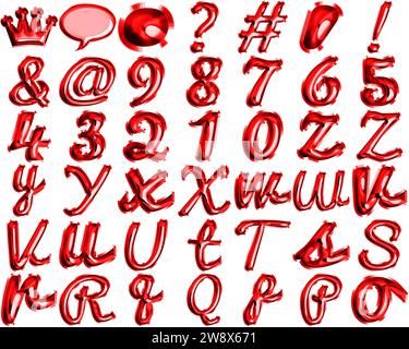 Élevez votre célébration avec une élégance de script audacieuse en utilisant notre alphabet de script de ballon rouge à feuille, faisant une déclaration élégante pour n'importe quel événement. Banque D'Images