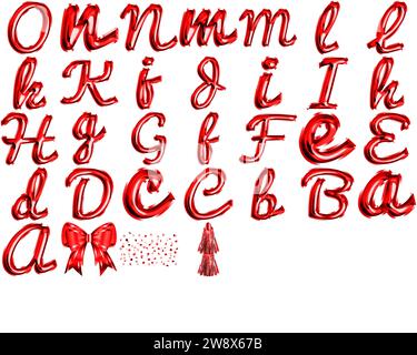 Élevez votre célébration avec une élégance de script audacieuse en utilisant notre alphabet de script de ballon rouge à feuille, faisant une déclaration élégante pour n'importe quel événement. Banque D'Images