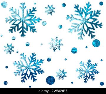 illustration de flocons de neige bleu vif avec des gouttes d'eau Banque D'Images