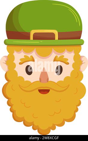 St. Patricks Day Leprechaun visage de personnage avec barbe rouge dans le chapeau vert Illustration de Vecteur