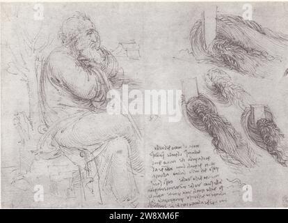 LEONARDO DA VINCI.OLD MAN ET ÉTUDES DE L'EAU Banque D'Images