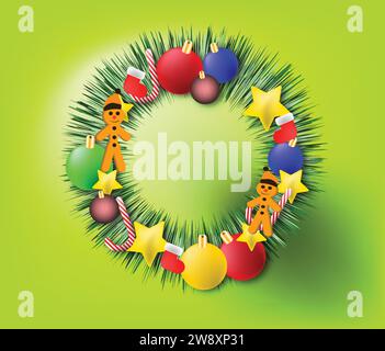 Couronne de Noël avec décorations de Noël Illustration de Vecteur