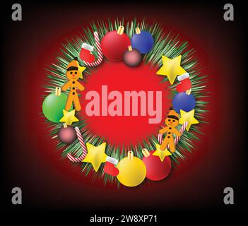 Couronne de Noël avec décorations de Noël Illustration de Vecteur