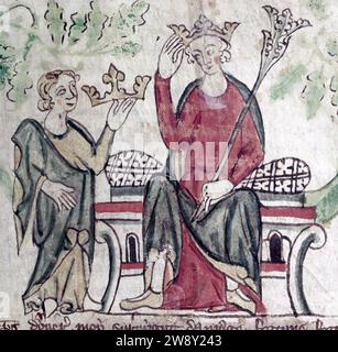 ROI ÉDOUARD II D'ANGLETERRE 1284-1327) recevant la Couronne du manuscrit contemporain Chronicle of England Banque D'Images