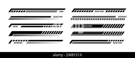 Bandes de course pour pack tuning automobile. Autocollants pour recouvrir des carrosseries de voitures. Illustration vectorielle isolée sur fond blanc. Illustration de Vecteur