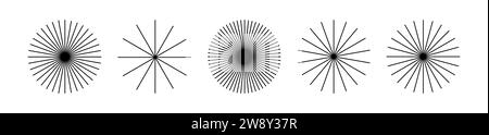 Ensemble rond à rayures étoilées. Les lignes de rayon émanent du centre du cercle. Paquet d'éléments géométriques. Illustration vectorielle isolée sur fond blanc. Illustration de Vecteur