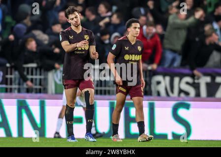 Groningen, pays-Bas. 22 décembre 2023. GRONINGEN, PAYS-BAS - DÉCEMBRE 22 : Wessel Kooy de Jong Utrecht semble abattu lors du match néerlandais Keuken Kampioen Divisie entre le FC Groningen et Jong Utrecht à Euroborg le 22 décembre 2023 à Groningen, pays-Bas (photo de Pieter van der Woude/ Orange Pics BV/Alamy Live News Banque D'Images