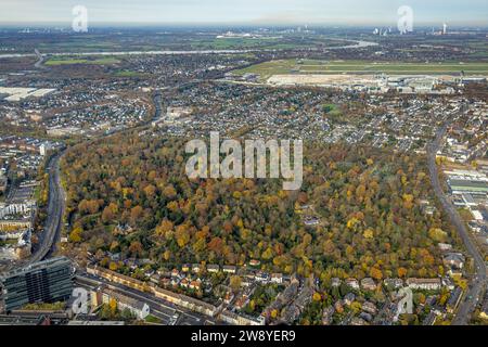 Vue aérienne, cimetière nord Düsseldorf avec cimetière de la communauté juive Düsseldorf K.d.ö.R., quartier résidentiel Unterrath, derrière l'aéroport Düsse Banque D'Images