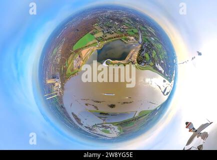 Vue aérienne de la situation des inondations au nouvel estuaire de l'Emscher dans le Rhin, la laisse des hautes eaux le 23.11. Est d'environ 30 cm plus bas que mardi. EPPI Banque D'Images