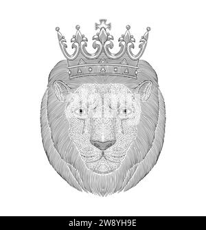 Illustration vintage de roi lion avec style de dessin de gravure antique Illustration de Vecteur