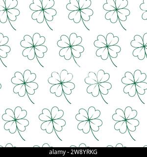 Modèle sans couture de trèfle à quatre feuilles Outline. Design concept St. Patrick salutation ou de nombreuses autres utilisations. Isoler. EPS. Vecteur pour emballage, papier peint ou web, bannière, affiches ou cartes, étiquette, prix ou web Illustration de Vecteur