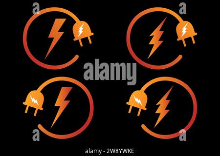 Symbole d'énergie de charge d'alimentation, vecteur d'icône de prise électrique de foudre. Illustration de Vecteur