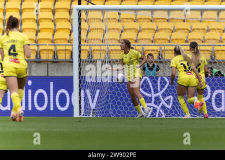 Mariana Speckmaier en feu célébrant avoir marqué une pénalité. Wellington Phoenix contre Newcastle Jets. Liberty A League. Sky Stadium. Wellington. Nouvelle-Zélande (Joe SERCI/SPP) crédit : SPP Sport Press photo. /Alamy Live News Banque D'Images