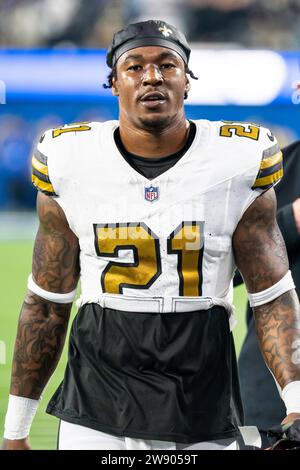 Les Saints de la Nouvelle-Orléans en arrière Jamaal Williams (21) lors d'un match d'avant-match de la NFL contre les Rams de Los Angeles, le jeudi 21 décembre 2023, au SOFI S. Banque D'Images