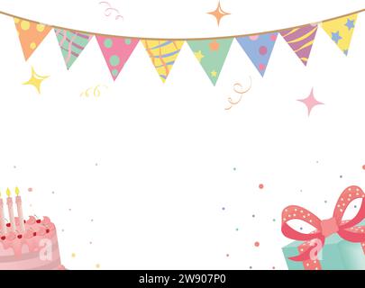 Joyeux anniversaire confettis, gâteau, vecteur de boîte cadeau Illustration de Vecteur