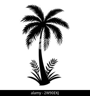 Une silhouette de l'arbre tropical Date Palm. Illustration vectorielle de silhouette, isolé sur fond blanc. Illustration de Vecteur