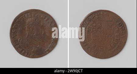 Philippe II, Roi d'Espagne, Médaille de calcul du Conseil des Finances, anonyme, 1556 en direct Médaille d'argent. Devant : l'homme de poitrine à l'intérieur du changement. Revers : armoiries couronnées, suspendues avec ordre de molleton de florin dans Overschuise argent (métal) frappe (travail des métaux) Banque D'Images