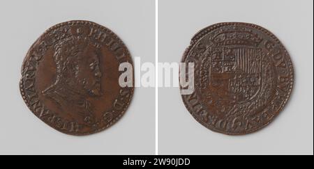 Philippe II, Roi d'Espagne, Médaille de calcul du Conseil des Finances, anonyme, 1556 en direct Médaille d'argent. Devant : l'homme de poitrine à l'intérieur du changement. Revers : armoiries couronnées, suspendues avec ordre de molleton de florin au-dessus des figures 5 et 6 dans Incorulation Dordrecht argent (métal) frappe (travail des métaux) Banque D'Images