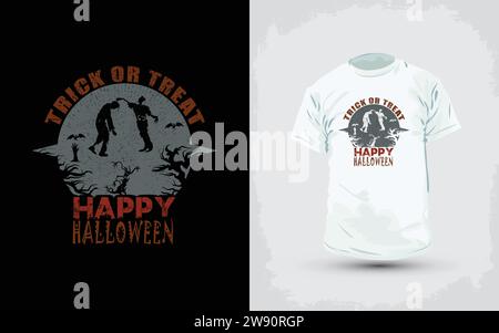 Motif t-shirt Halloween Happy Pumpkins. T-shirt spécial Halloween sale coloré avec un motif de citrouilles traditionnelles orange. Illustration de Vecteur