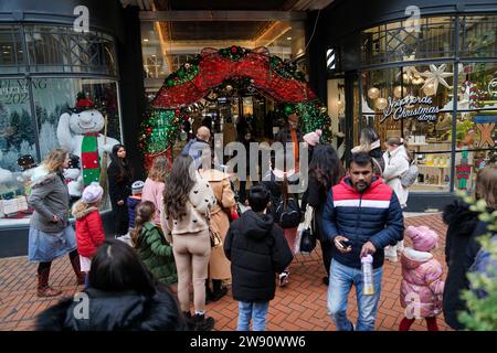 Les acheteurs marchent près du centre commercial Piccadilly Arcade sur New Street à Birmingham, avant le jour de Noël lundi. Date de la photo : Samedi 23 décembre 2023. Banque D'Images