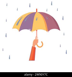 Mains de personnes avec des parapluies se protégeant de fortes pluies symbolisant le début de l'automne avec des précipitations. Parapluies et pluie comme métaphore pour la protectine Illustration de Vecteur