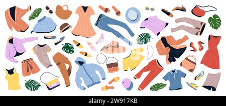 Ensemble de vêtements de mode volants pour femmes. Illustration de Vecteur