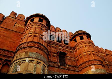 Vue partielle de Amar Singh Gate, Red fort, Agra, Uttar Pradesh, Inde Banque D'Images